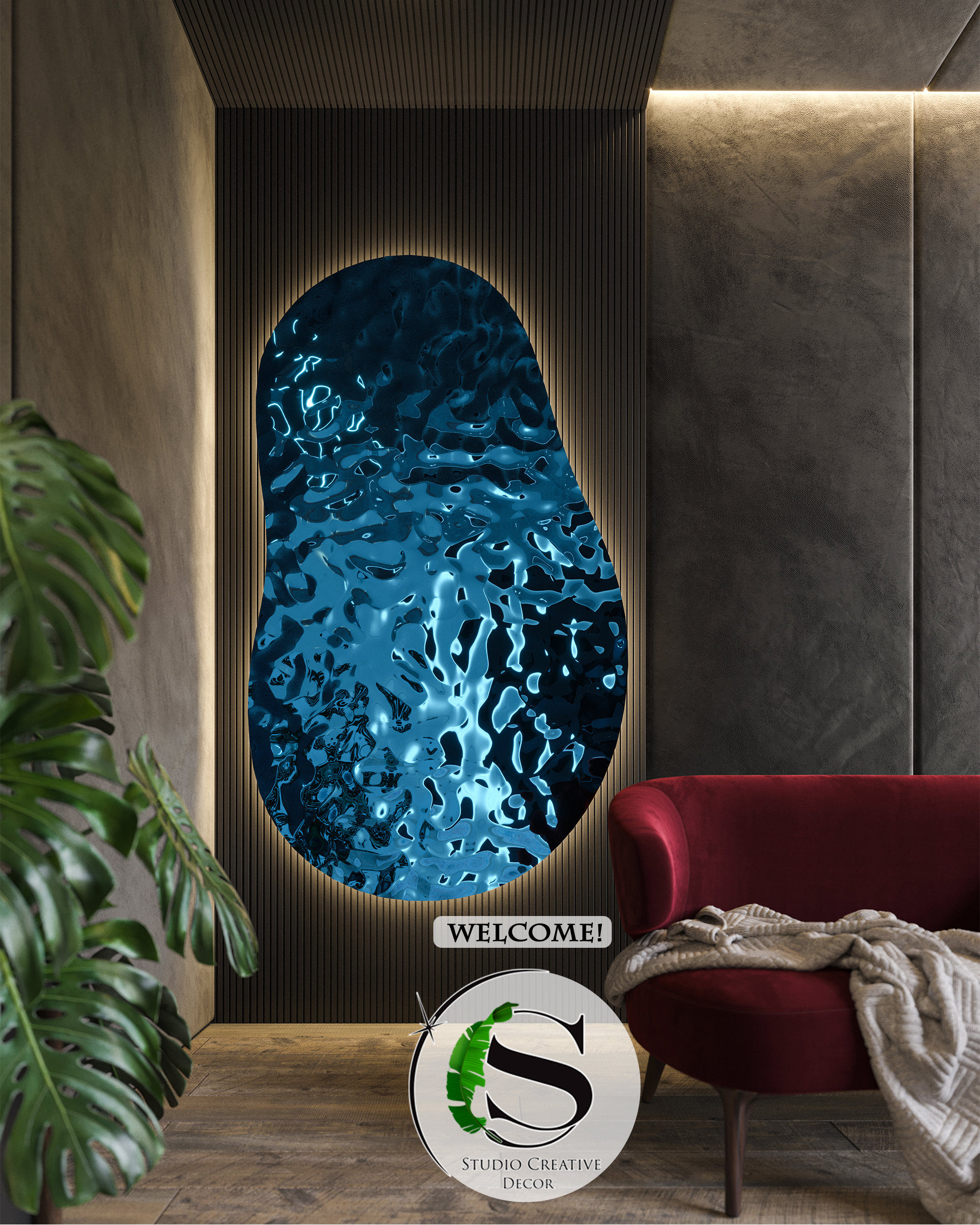 Obraz 3D z panelu dekoracyjnego na podkładzie z oświetleniem LEDowym – BLUE (wersja bez ramki wokół)