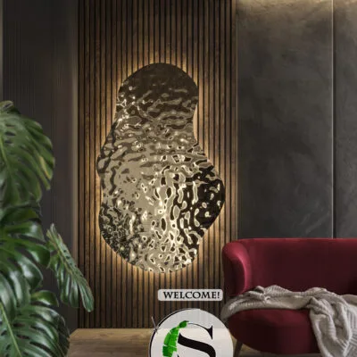 Obraz 3D z panelu dekoracyjnego na podkładzie z oświetleniem LEDowym – CHAMPAGNE (wersja bez ramki wokół)