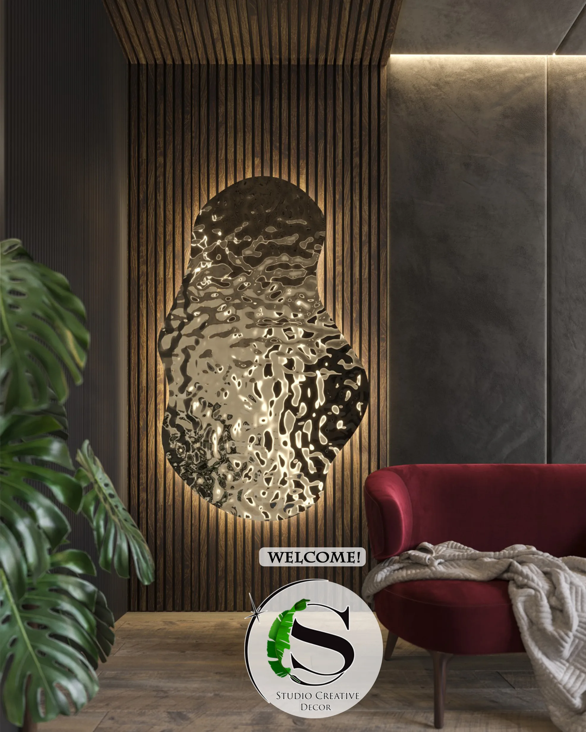 Obraz 3D z panelu dekoracyjnego na podkładzie z oświetleniem LEDowym – CHAMPAGNE (wersja bez ramki wokół)